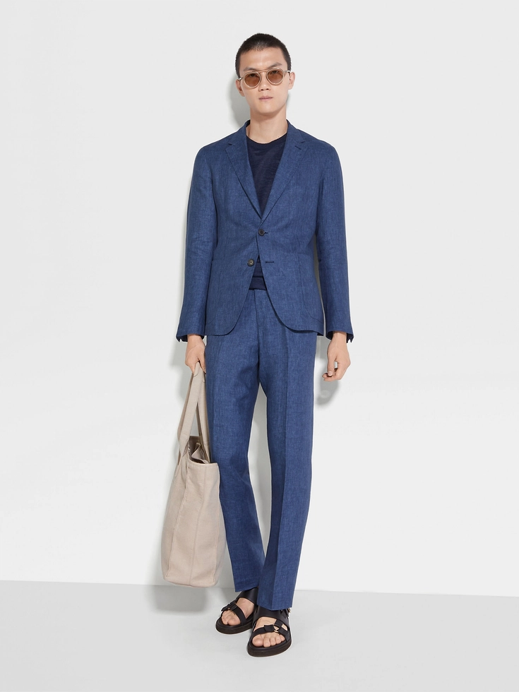 Giacca Camicia Oasi Lino Blu Avio
