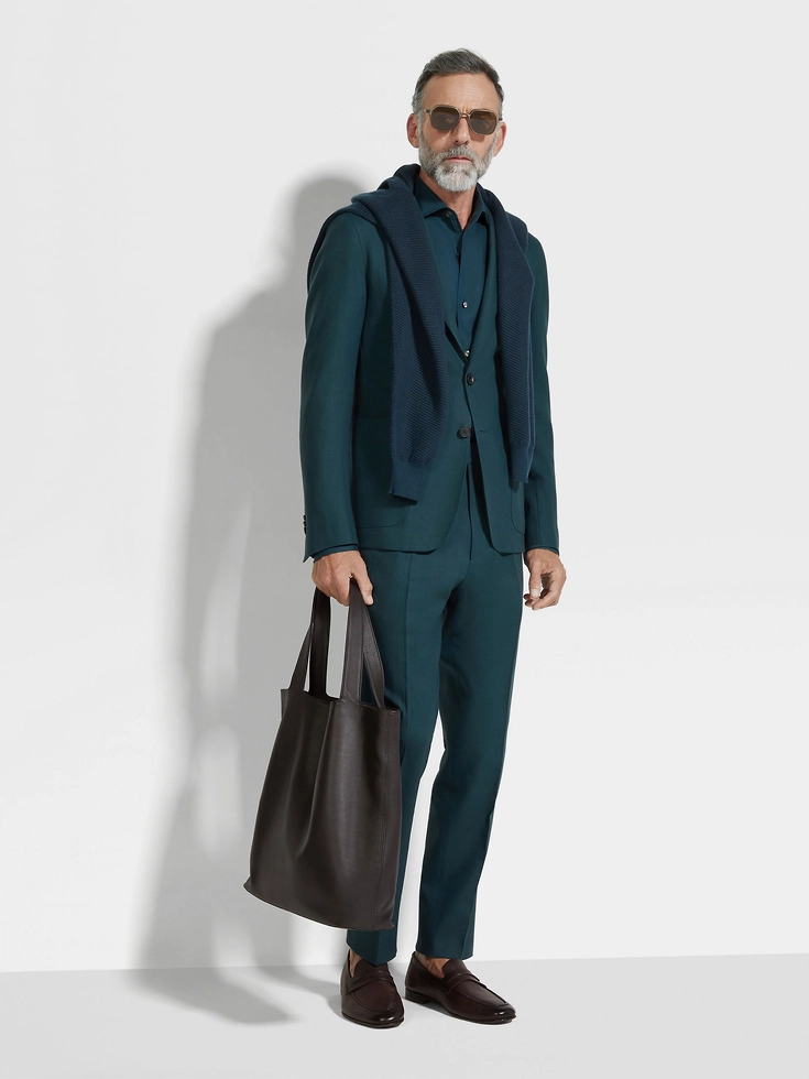 Giacca-camicia Oasi Lino blu-verde acqua scuro