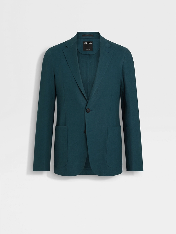 Giacca-camicia Oasi Lino blu-verde acqua scuro