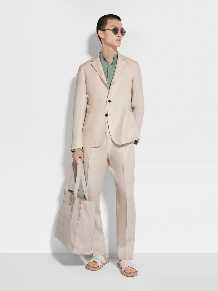 Giacca-camicia in lino Oasi beige chiaro