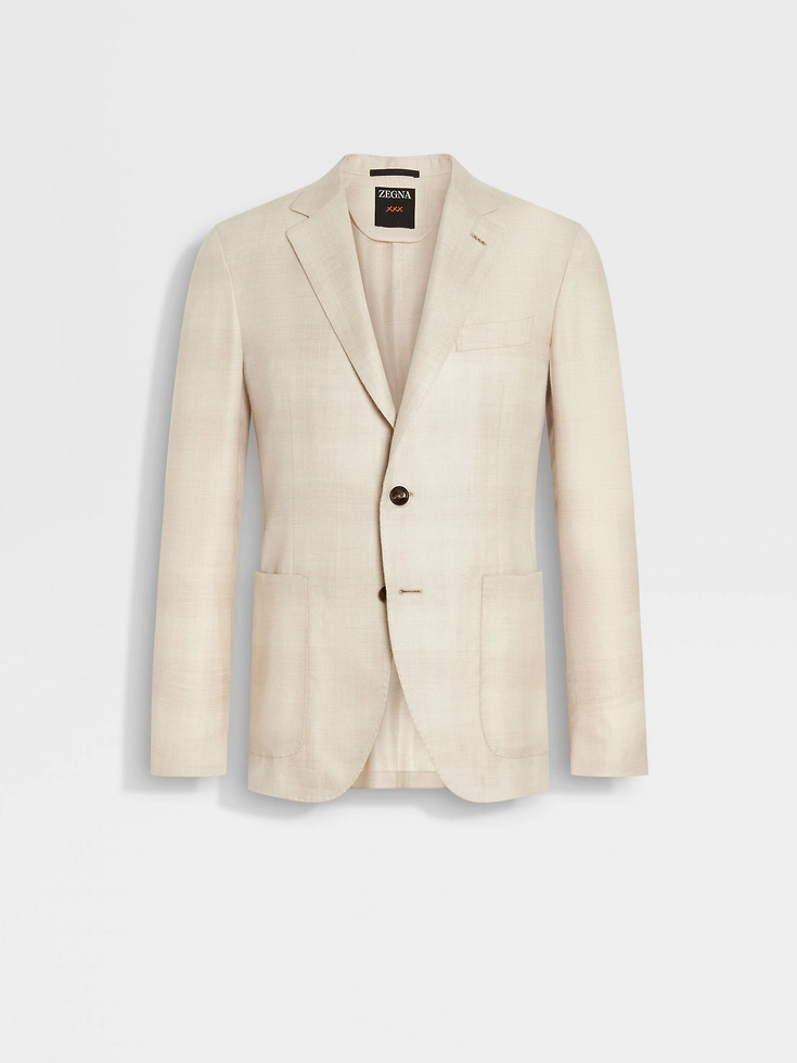 Giacca in cashmere e seta beige chiaro e tortora chiaro