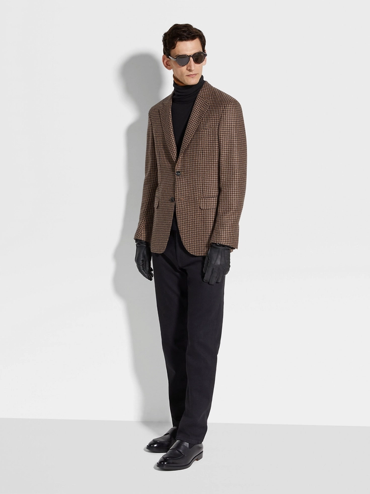 Giacca in cashmere e seta marrone scuro e marrone chiaro