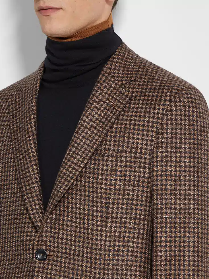 Giacca in cashmere e seta marrone scuro e marrone chiaro Giacca in cashmere e seta marrone scuro e marrone chiaro