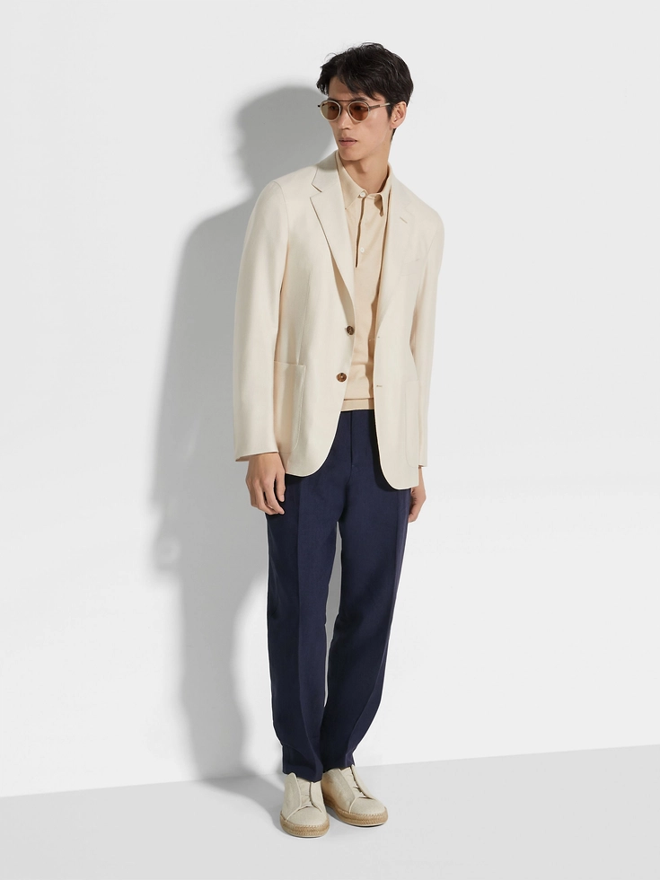Giacca in cashmere, seta e lino bianco sporco