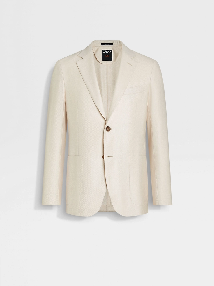 Giacca in cashmere, seta e lino bianco sporco