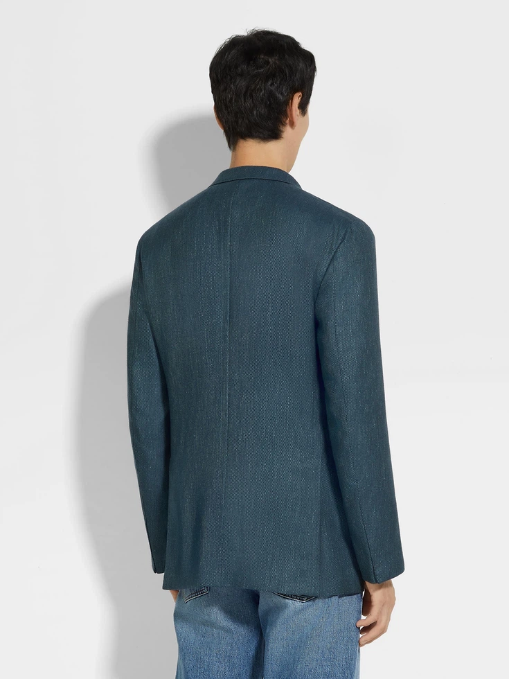 Giacca in cashmere, seta e lino blu acqua Giacca in cashmere, seta e lino blu acqua