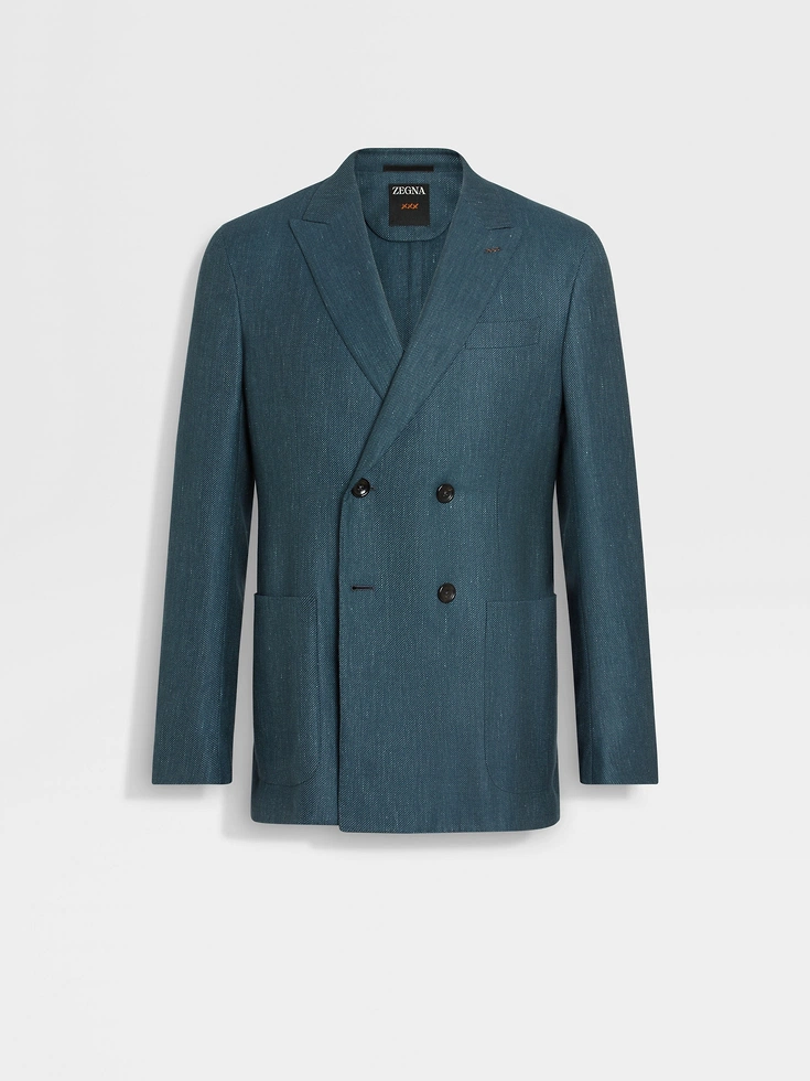 Giacca in cashmere, seta e lino blu acqua
