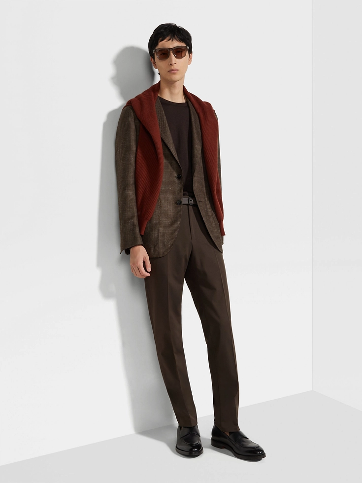 Giacca in cashmere, seta e lino marrone e marrone scuro
