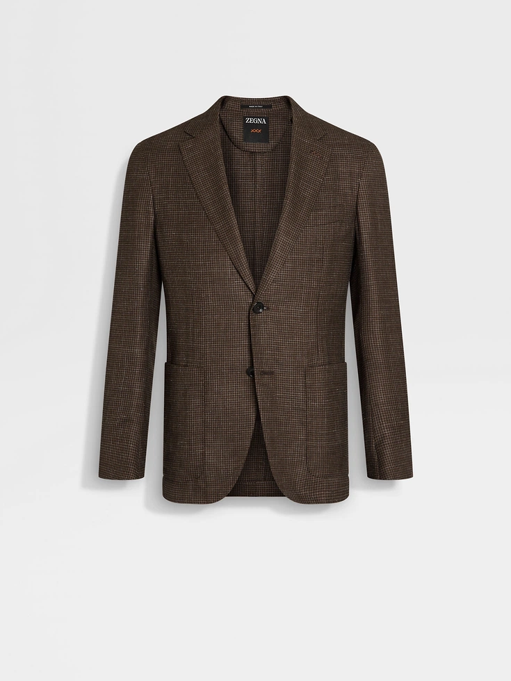 Giacca in cashmere, seta e lino marrone e marrone scuro