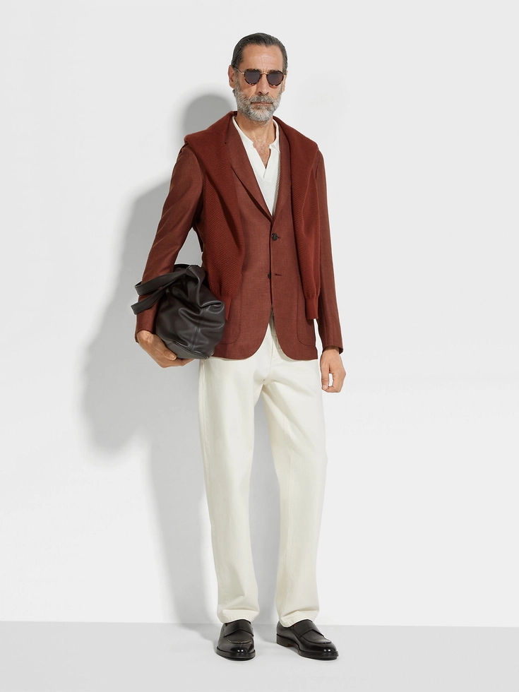 Giacca in cashmere, seta e lino rosso mattone