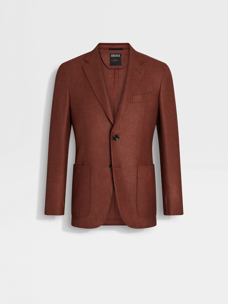 Giacca in cashmere, seta e lino rosso mattone
