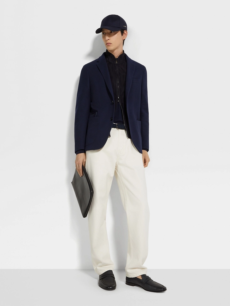 Giacca in jersey di lana e cotone ad alte prestazioni™ blu navy