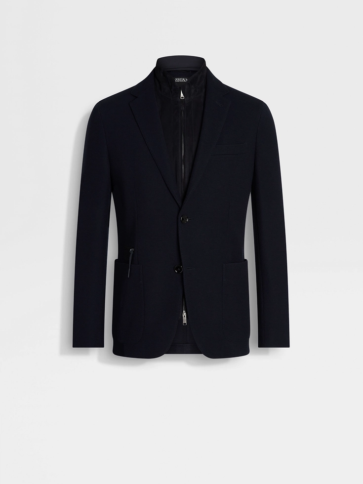 Giacca in jersey di lana e cotone ad alte prestazioni™ blu navy