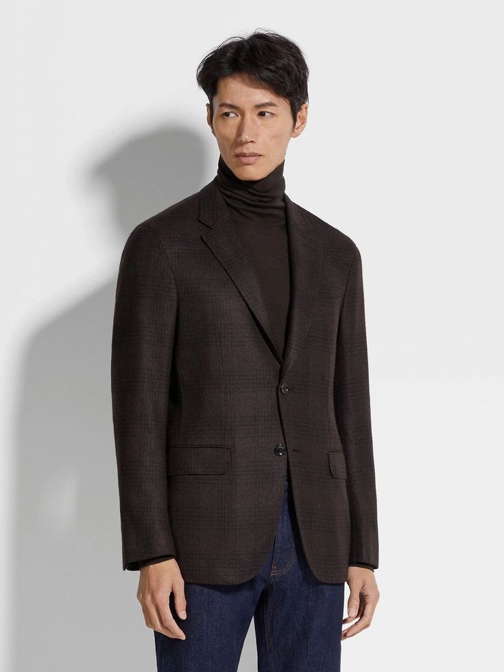 Giacca in seta e cashmere marrone scuro e marrone Giacca in seta e cashmere marrone scuro e marrone