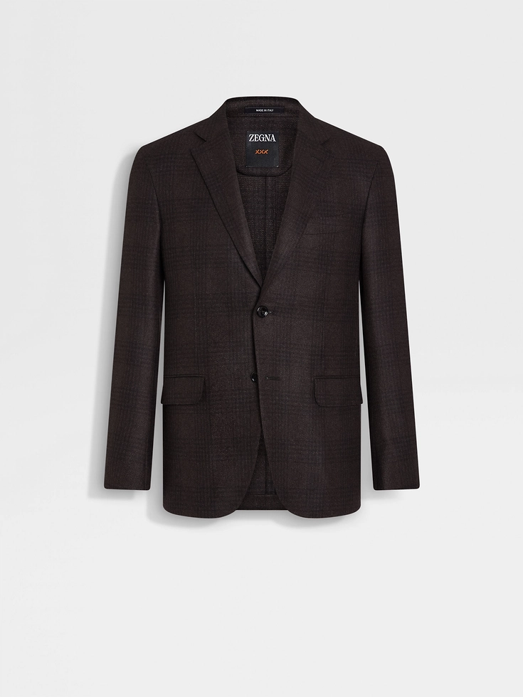 Giacca in seta e cashmere marrone scuro e marrone