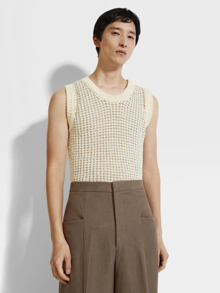 Gilet bianco in cotone e lino Gilet bianco in cotone e lino