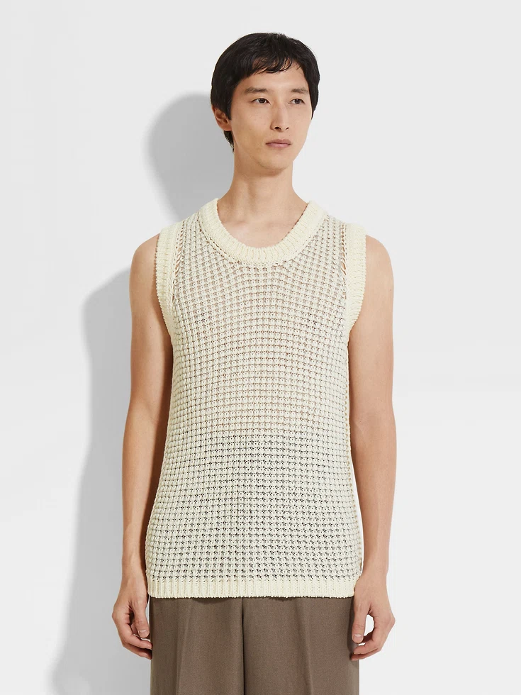Gilet bianco in cotone e lino Gilet bianco in cotone e lino