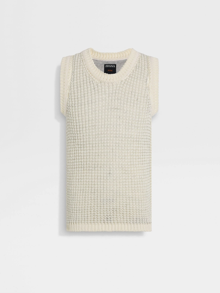 Gilet bianco in cotone e lino