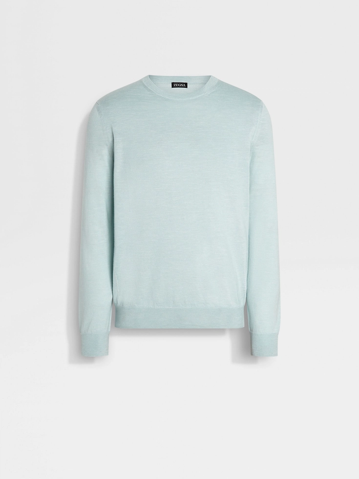 Girocollo in seta, cashmere e lino mélange azzurro Girocollo in seta, cashmere e lino mélange azzurro