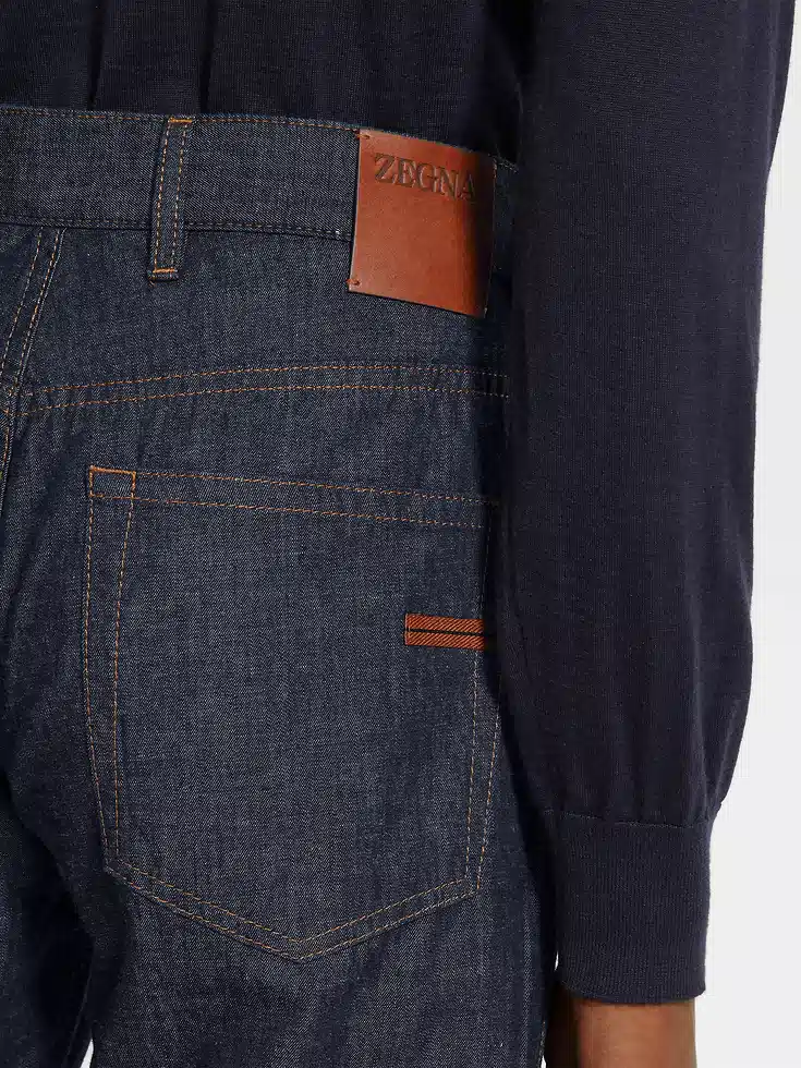 Jeans Roccia in cotone e lino blu scuro risciacquati