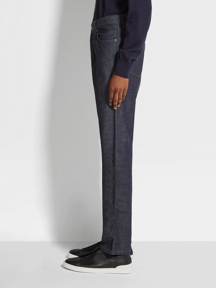 Jeans Roccia in cotone e lino blu scuro risciacquati Jeans Roccia in cotone e lino blu scuro risciacquati