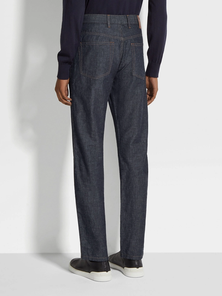 Jeans Roccia in cotone e lino blu scuro risciacquati Jeans Roccia in cotone e lino blu scuro risciacquati