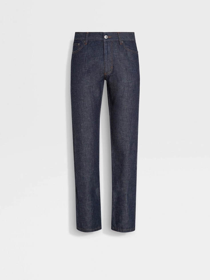 Jeans Roccia in cotone e lino blu scuro risciacquati