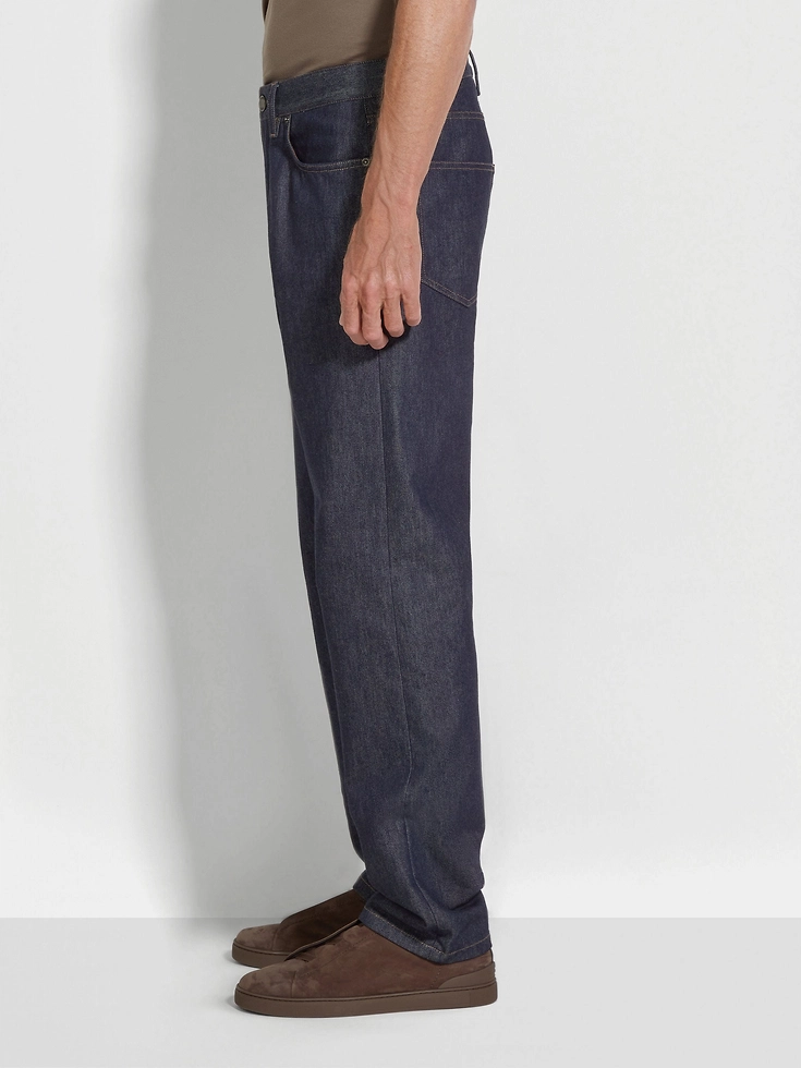 Jeans Roccia in cotone e seta blu scuro risciacquati Jeans Roccia in cotone e seta blu scuro risciacquati