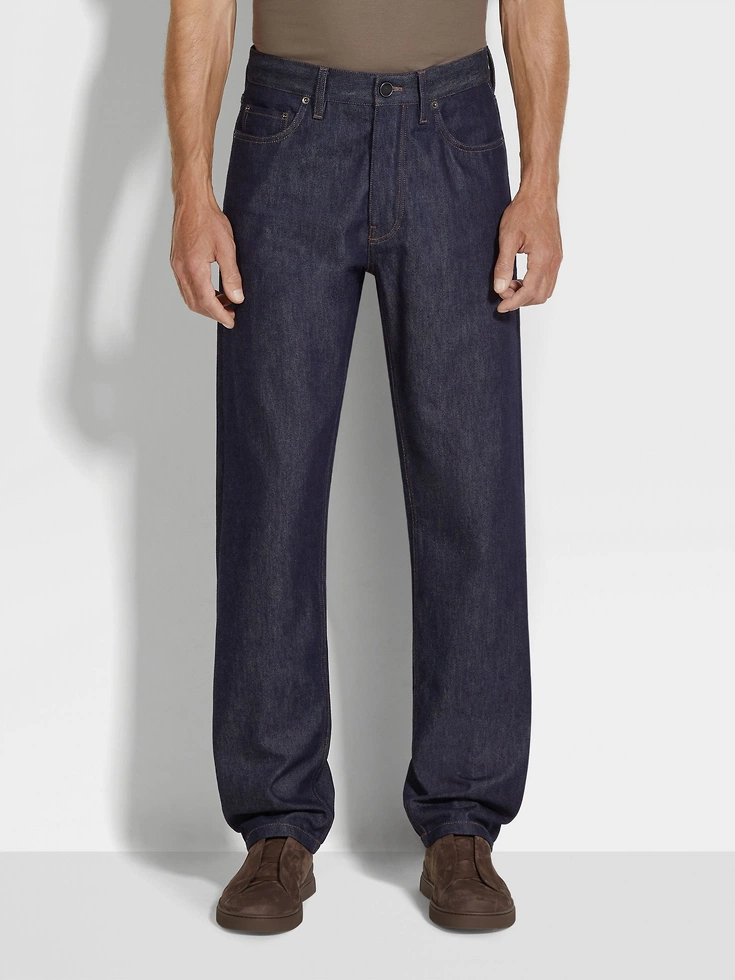 Jeans Roccia in cotone e seta blu scuro risciacquati Jeans Roccia in cotone e seta blu scuro risciacquati
