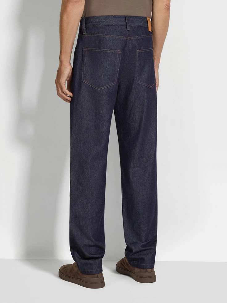 Jeans Roccia in cotone e seta blu scuro risciacquati Jeans Roccia in cotone e seta blu scuro risciacquati