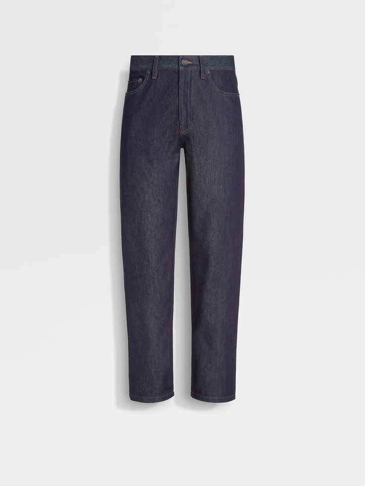 Jeans Roccia in cotone e seta blu scuro risciacquati