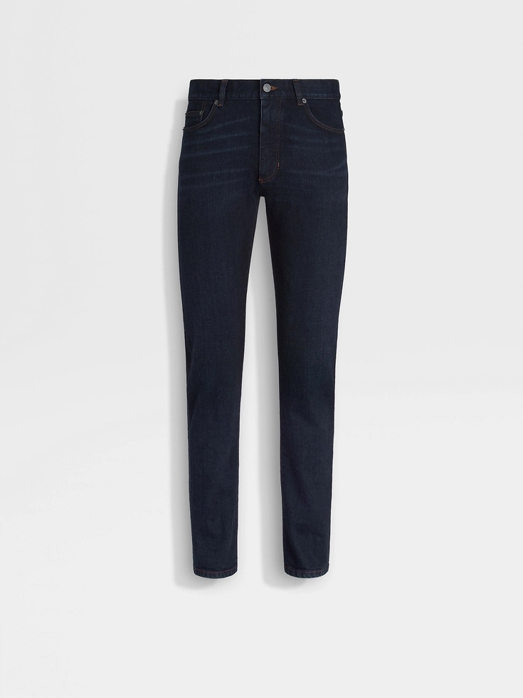 Jeans Roccia in cotone elasticizzato blu scuro risciacquato