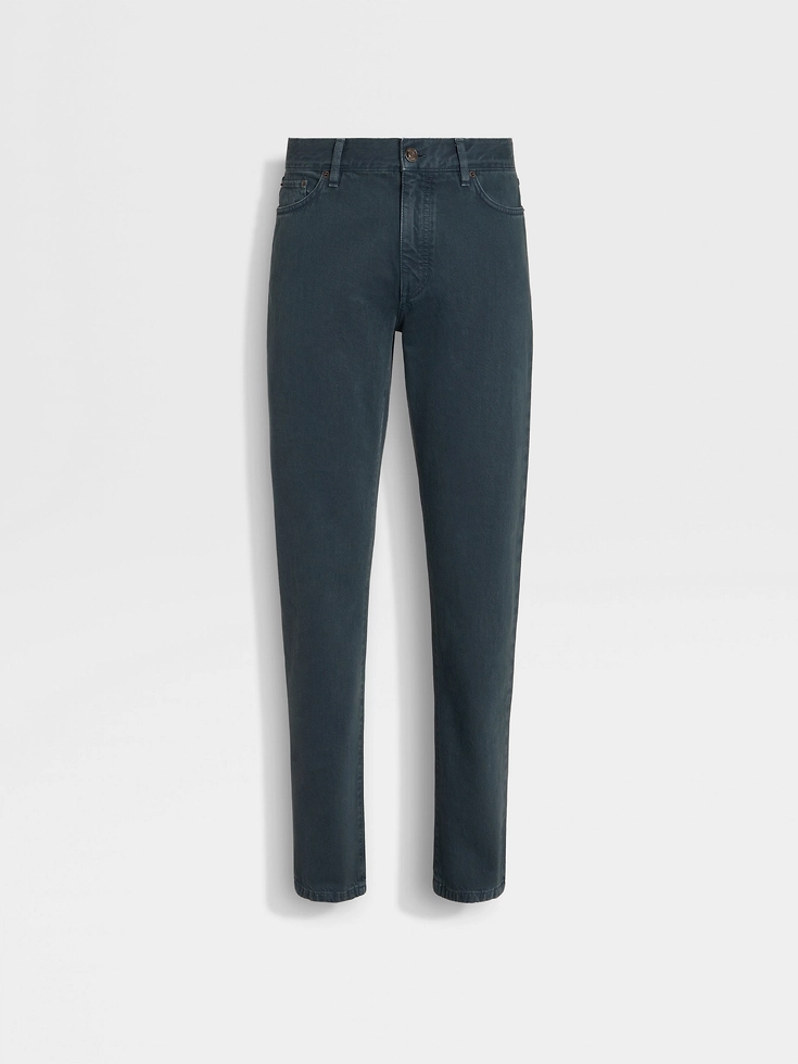 Jeans Roccia in cotone stone-washed blu petrolio scuro