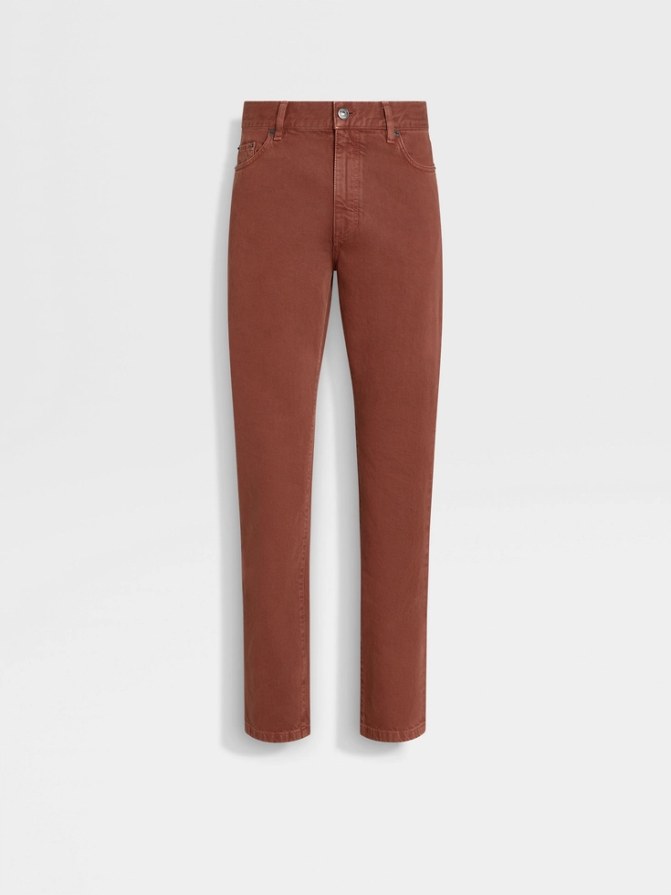 Jeans Roccia in cotone stone-washed rosso mattone