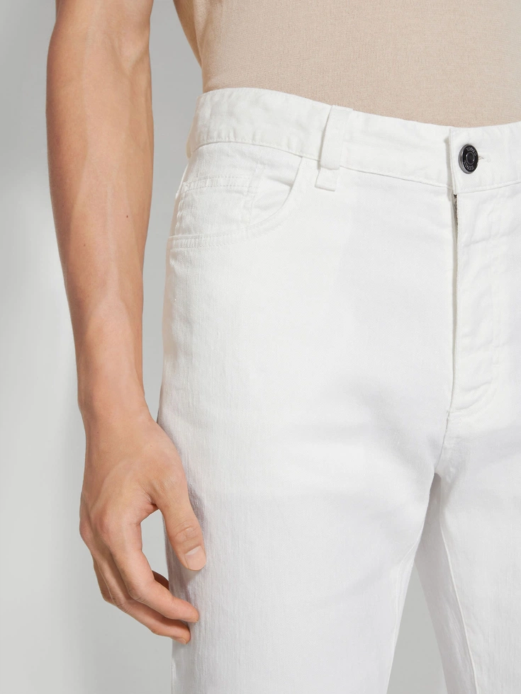 Jeans Roccia in lino e cotone elasticizzato bianco