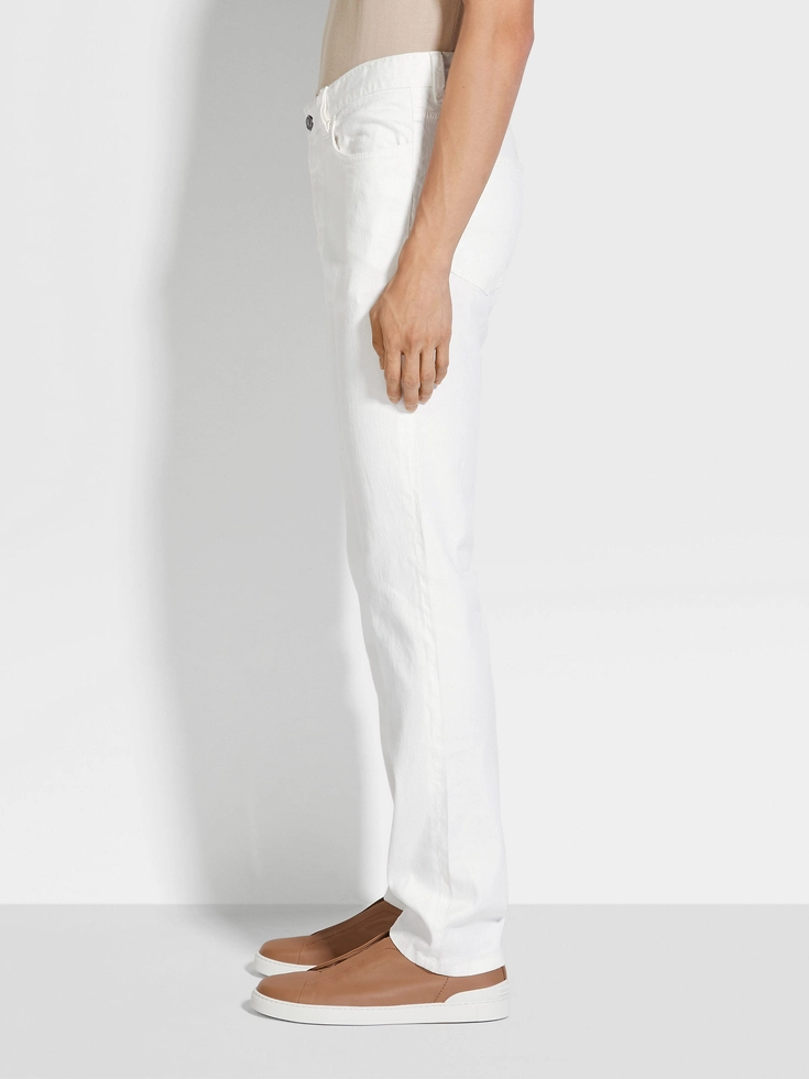 Jeans Roccia in lino e cotone elasticizzato bianco Jeans Roccia in lino e cotone elasticizzato bianco