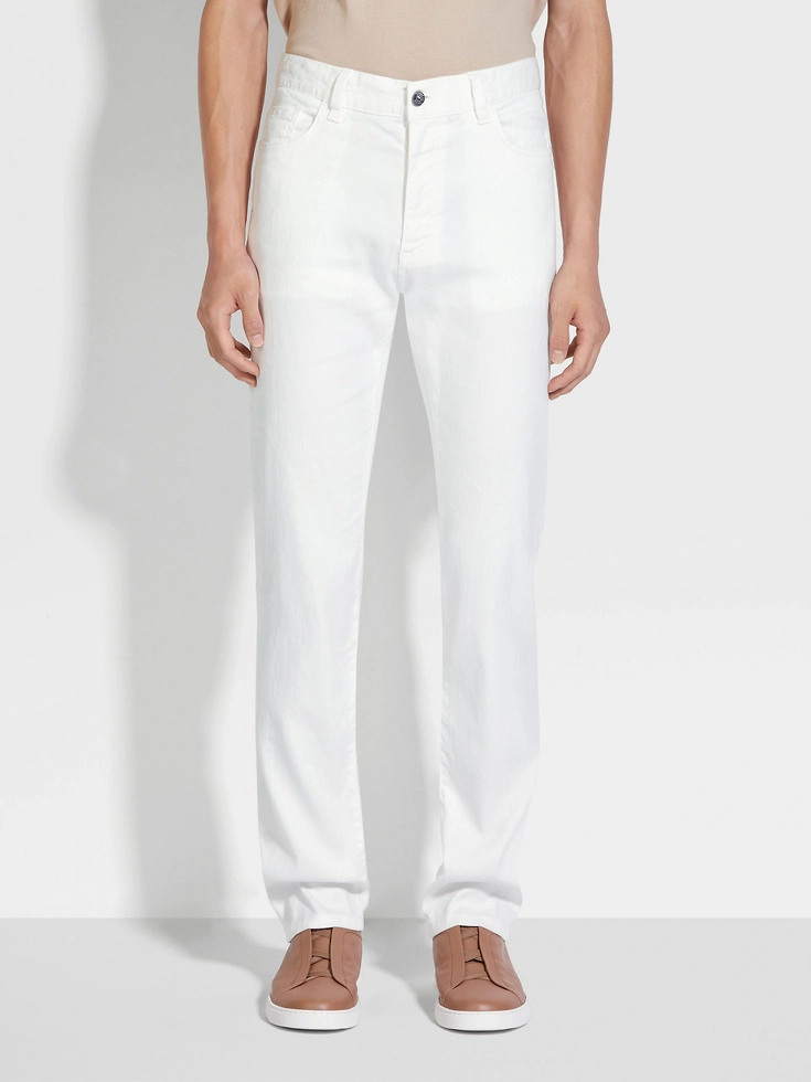 Jeans Roccia in lino e cotone elasticizzato bianco Jeans Roccia in lino e cotone elasticizzato bianco
