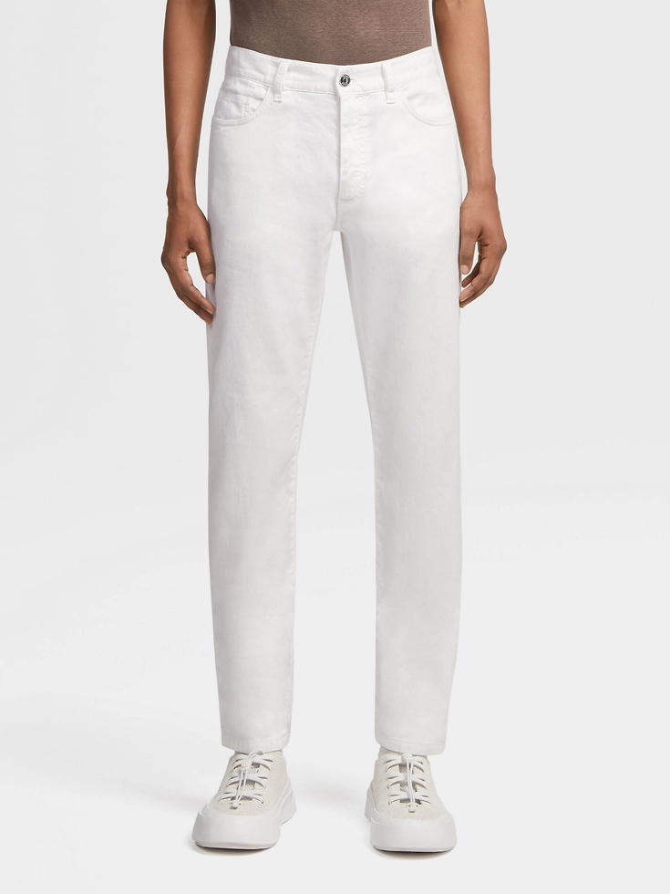 Jeans bianchi elasticizzati in lino e cotone