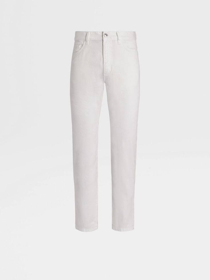 Jeans bianchi elasticizzati in lino e cotone