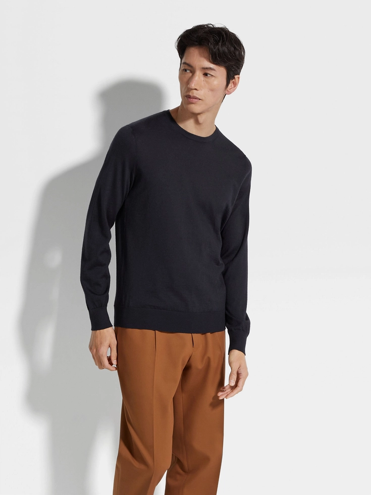 Maglia girocollo Cashseta blu navy mélange Maglia girocollo Cashseta blu navy mélange
