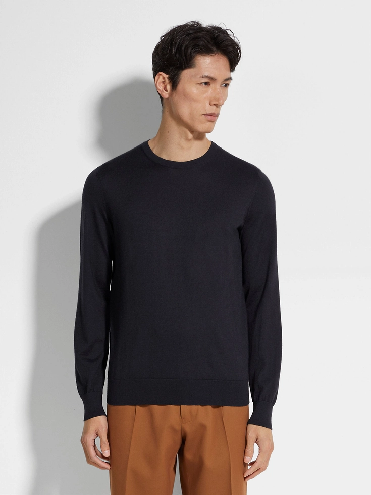 Maglia girocollo Cashseta blu navy mélange Maglia girocollo Cashseta blu navy mélange