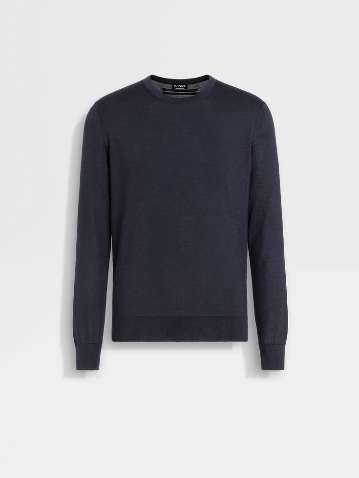 Maglia girocollo Cashseta blu navy mélange