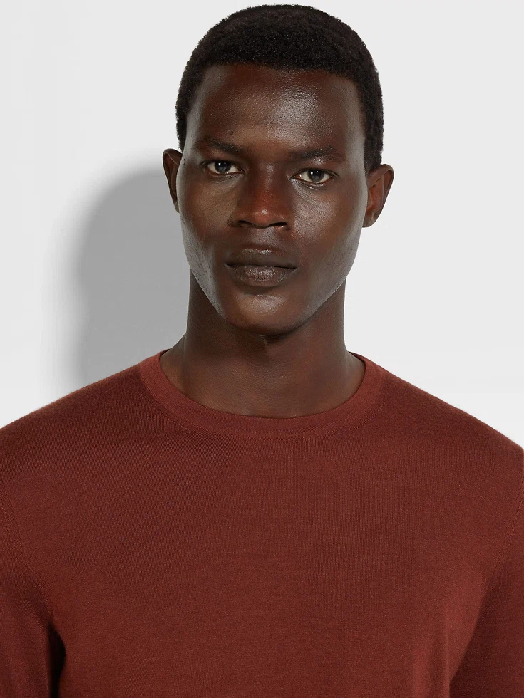 Maglia girocollo Cashseta mélange rosso mattone