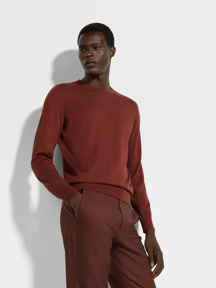 Maglia girocollo Cashseta mélange rosso mattone Maglia girocollo Cashseta mélange rosso mattone