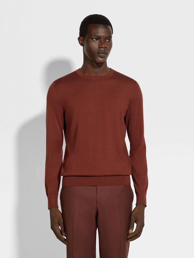 Maglia girocollo Cashseta mélange rosso mattone Maglia girocollo Cashseta mélange rosso mattone