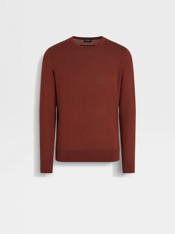 Maglia girocollo Cashseta mélange rosso mattone