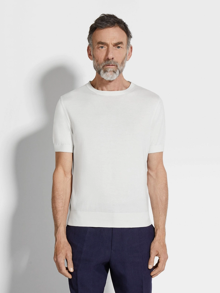 Maglia girocollo in cotone bianco premium Maglia girocollo in cotone bianco premium