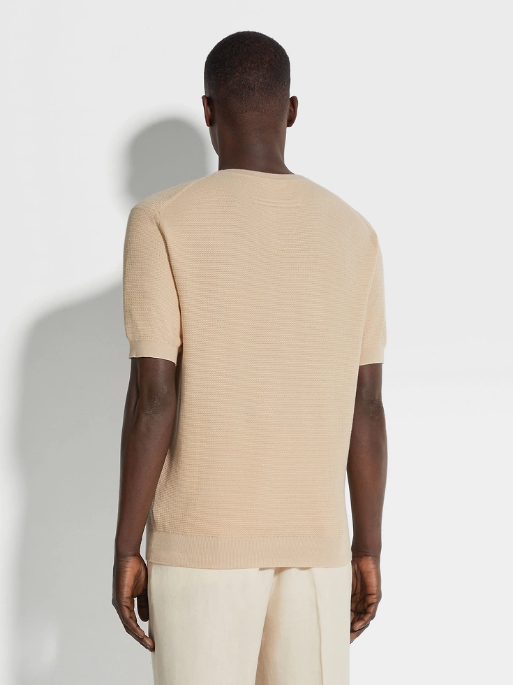 Maglia girocollo in cotone premium beige chiaro Maglia girocollo in cotone premium beige chiaro
