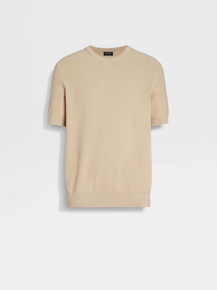 Maglia girocollo in cotone premium beige chiaro
