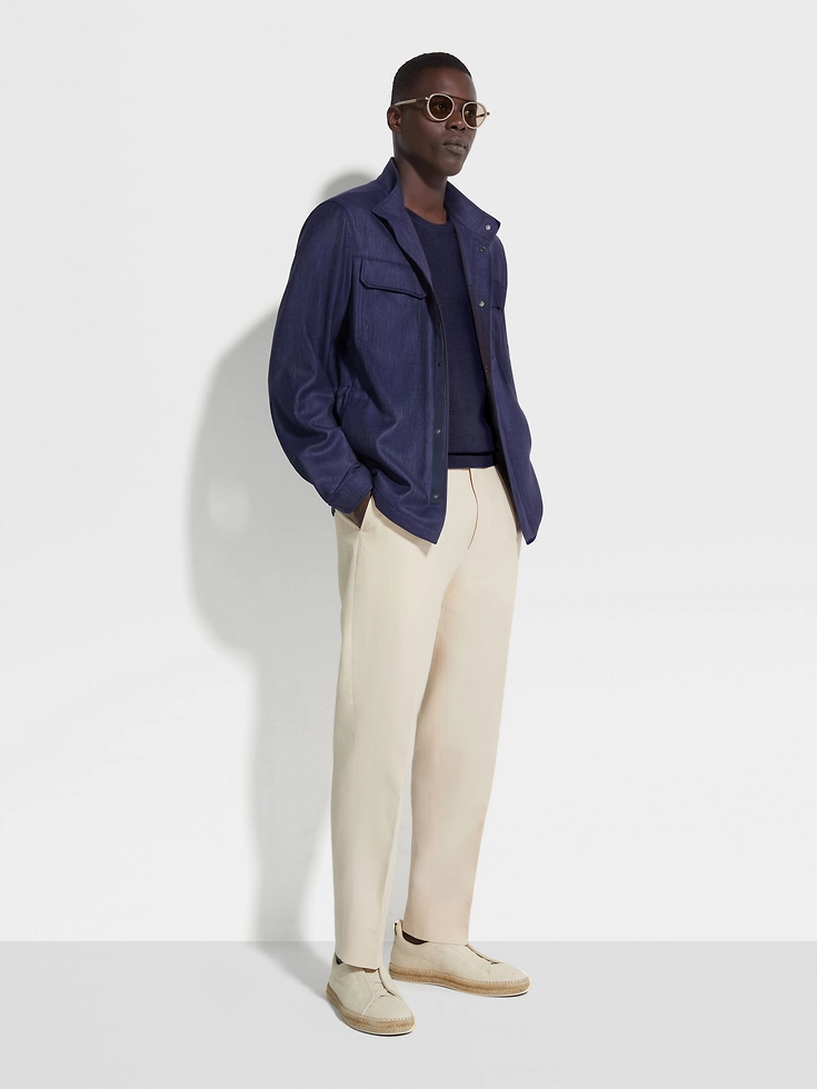 Maglia girocollo in cotone premium blu inchiostro Maglia girocollo in cotone premium blu inchiostro